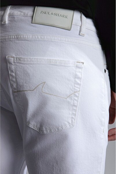 PAUL&SHARK Ανδρικό τζιν με λεπτή εφαρμογή, βαμβακερό μείγμα με 5 τσέπες λευκό τζιν 24414102 -010