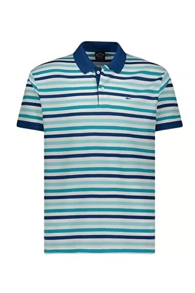PAUL&SHARK Men's Cotton Regular Fit Striped Short Sleeve Blue-White Polo Collar T-Shirt23411342-205