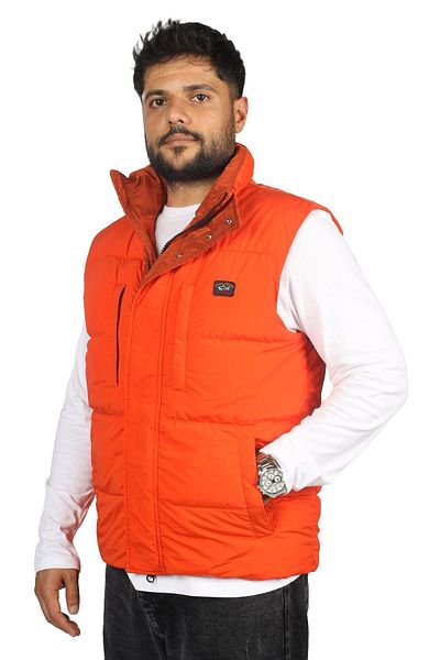 PAUL&SHARK Men's Stand Collar Insulated Brand Logo Zippered Orange Vest13312305-576