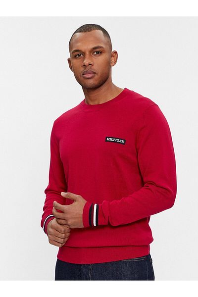 Tommy Hilfiger Men's Logo Round Neck Long Sleeve Casual Red Sweater MW0MW33502-XJV