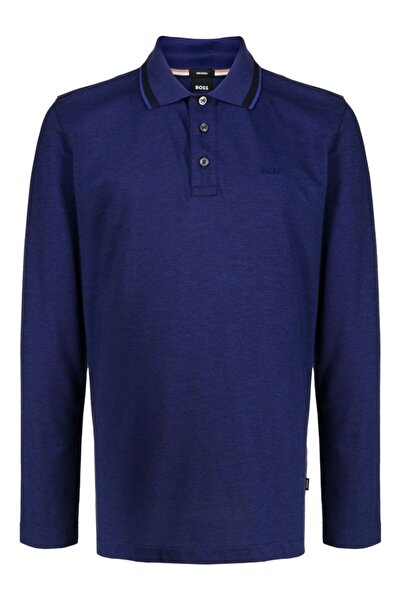 BOSS Erkek Polo Yaka Uzun Kollu Pamuklu Rahat Kesim Mavi Polo Yaka T-Shirt 50...