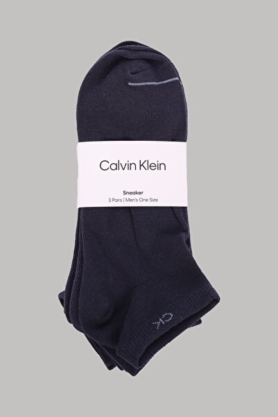 Calvin Klein Erkek Logolu Bileği Lastikli Pamuklu 3 lü Paket Lacivert Çorap C701218718-003