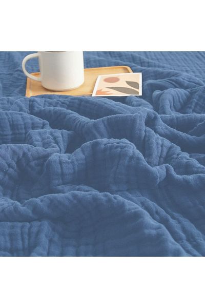EVYA Oversized 230x240 cm 4 στρώσεων Muslin Pique Organic 100% βαμβάκι Μαλακό μπλε δροσερό κάλυμμα κρεβατιού