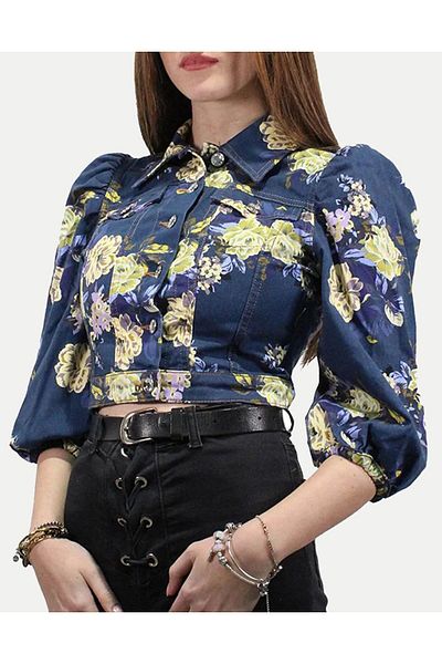 Liu Jo Women's Cotton Long Sleeve Button Closure Navy Blue Jacket Ua3091d4794-78413