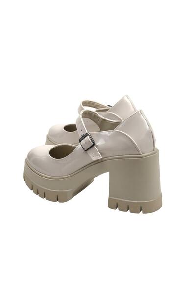 bescobel Beige Lonsa Patent Leather - High Heel and Round Closed Women's Casual Shoes 10 CM