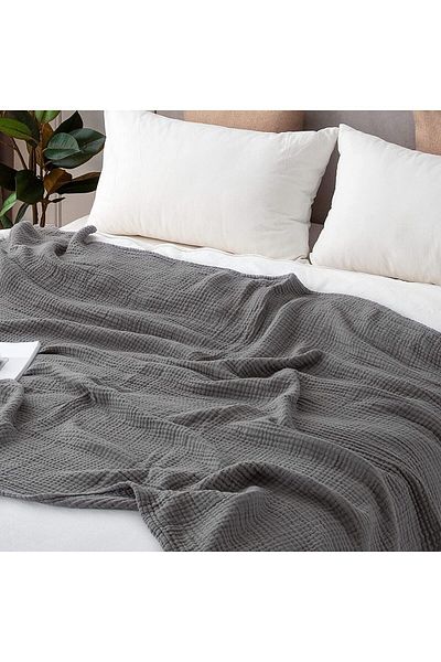 EVYA Oversize 230x240cm 4 στρώσεων Muslin Pique Οργανικό 100% βαμβάκι Μαλακό Γκρι Δροσερό κάλυμμα κρεβατιού