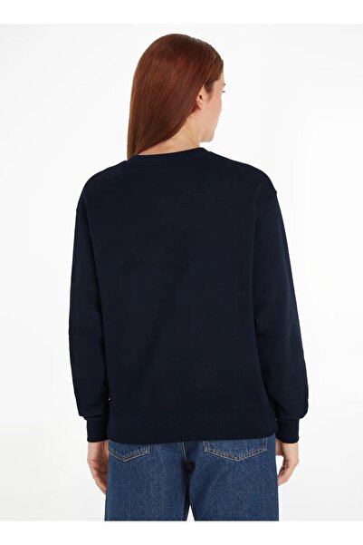 Tommy Hilfiger Kadın Marka Logolu Uzun Kollu Rahat Lacivert Sweatshirt WW0WW42615-DW5