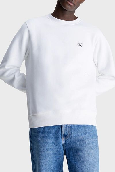 Calvin Klein Men's Brand Logo Detailed Crew Neck Regular Fit White1 Sweater