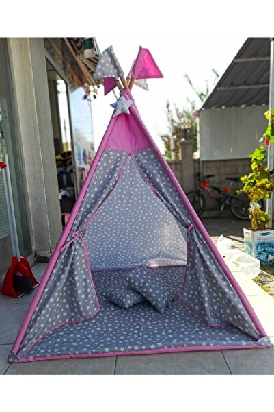 nisa baby tasarım Büyük Boy Kızılderili Oyun Çadırı Gri-pembe