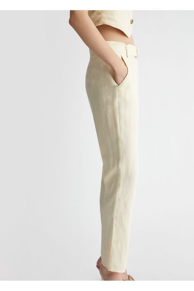 Liu Jo Women's Belt Buckle High Waisted Long Beige Pants MA4320T4818-N9298