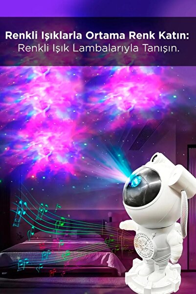 L'eDoren Astronot Bluetooth Hoparlörlü Galaksi Işık Projektörü Yatak Odası Için Gece Lambası Ve Zamanlayıcılı