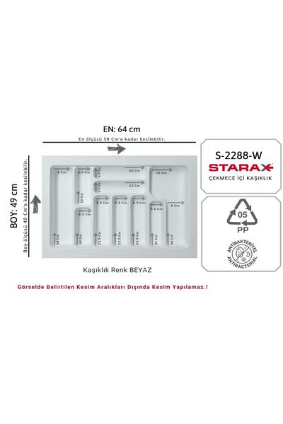 STARAX S-2288-Wp Drawer - White, Antibacterial Resistance, 64-58 cm Width, 49-40 cm Exterior - 70 Module