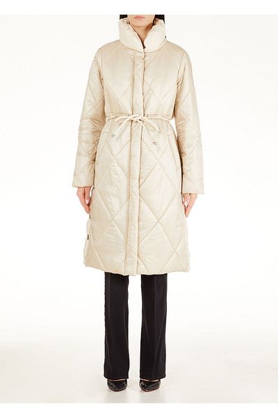 Liu Jo Women's Stand Collar Insulated Brand Logo Zippered Ecru Jacket WF2171T9442-X0430