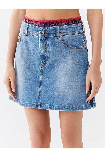 Versace Women's Patterned Pleated Short Length Indigo Skirt 74HAE85B DW009L01-904