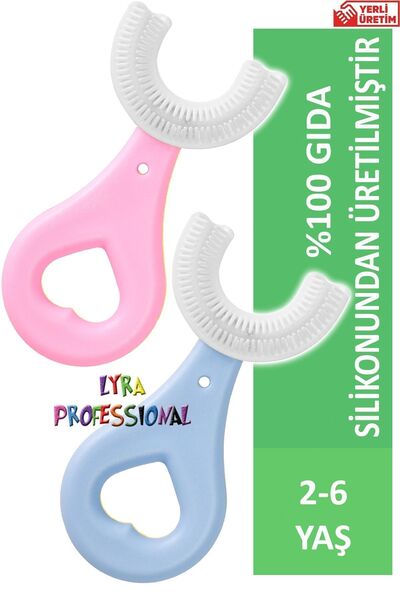 Lyra Professional U Şeklinde Ikili Set Pratik Çocuk Diş Fırçası 2-6 Yaş Pembe Mavi