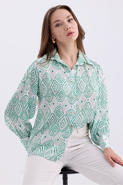 MD trend Оверсайз-сорочка з етнічним принтом - з рукавами-ліхтариками та збір...