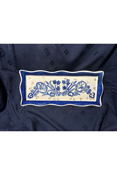 Limoncello Mavi Beyaz Çini Tepsi 27 Cm El Yapımı