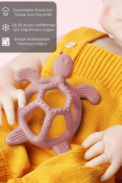 Meleni Baby Kaplumbağa Figürlü Bebek Dişlik - Diş Kaşıyıcı Bebek Dişliği - Pembe