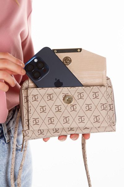 Newish Polo Beige Elegant Design - Women's Shoulder Bag and Wallet with Adjustable Strap and Phone Compartment