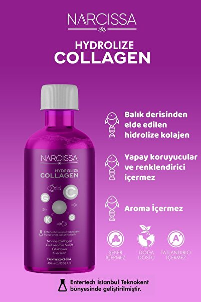 Narcissa Hydrolize Collagen - %100 Saf Marine Collagen, Hidrolize Peptitler Içeren Sıvı Kolajen 400ML
