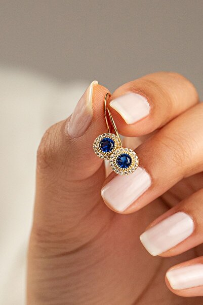 Çgk Çiğdem Gürel Kuyumculuk Mavi Taşlı Çocuk Küpesi