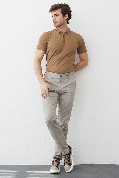 RAVANELLI Gray Slim Fit Lycra Men's Chino Pants - Side Pocket