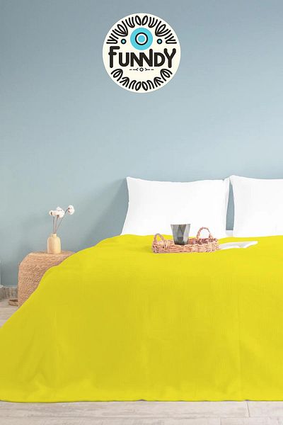 FUNNDY Yellow Checkerboard Patterned Double Pique - Hotel Pique 200 x 230