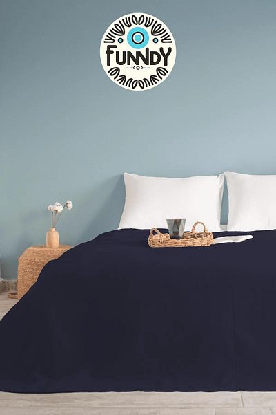 FUNNDY Navy Blue Checkerboard Patterned Double Pique - Hotel Pique 200x230