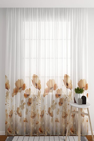 ZÜPER TEKSTİL Tül Perde Bahar Çiçekleri Doğa Desenli Salon & Oturma Odası Tül...