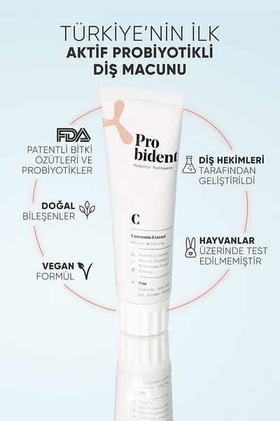 Probident Probiotic Turmeric Added Toothpaste - Whitening and Tongue Cleaning Apparatus