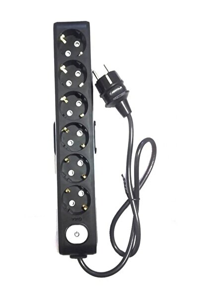 VİKO Multi-let Siyah 6'lı Anahtarlı 1 Metre Topraklı Çocuk Korumalı Kablolu Grup Priz