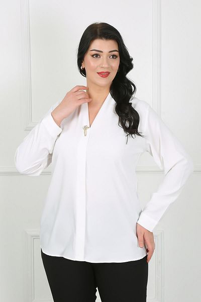 By Alba Collection Cămașă din țesătură Dubai cu detaliu broșă albă de damă