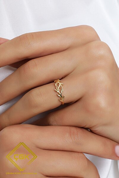 Çgk Çiğdem Gürel Kuyumculuk 14 Ayar Zarif İnce Dal Motifli Altın Renk Yüzük
