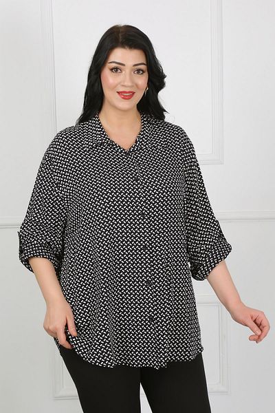 By Alba Collection Cămașă de damă, neagră, bumbac, viscoză, cu model