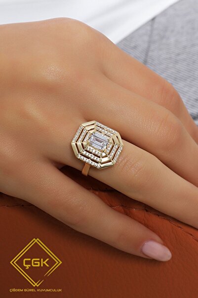 Çgk Çiğdem Gürel Kuyumculuk 14 Ayar Baget Tektaş Altın Yüzük