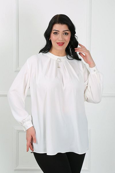 By Alba Collection Cămașă cu gulere alb pentru femei, cu strasuri din țesătură DUBAI, mărimi mari