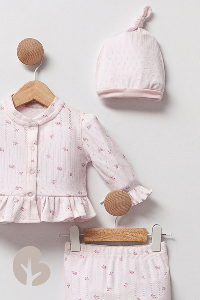 Cassiope Sweetie 3-Piece Set Rib Pointel - 100% Cotton Baby Girl Pink 2 MONTHS