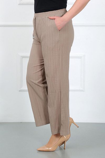 By Alba Collection Women's Stone Color Wrapped Waist Full Elastic Large Size Trousers
