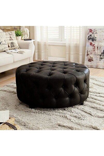DeccoStil Kapitoneli Yuvarlak Suni Deri Puf/orta Sehpa/75cm