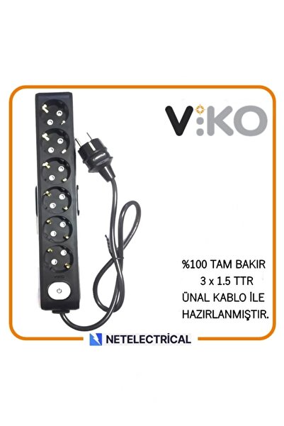 VİKO Multi-let Siyah 6'lı Anahtarlı 7 Metre Topraklı Çocuk Korumalı Kablolu G...