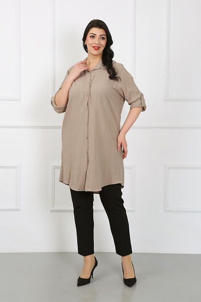 By Alba Collection سترة نسائية كبيرة الحجم من القماش الملفوف بلون الحجر