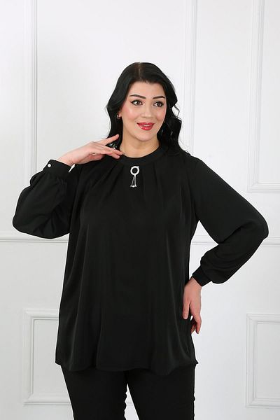 By Alba Collection Cămașă cu guler negru pentru femei cu strasuri din țesătură DUBAI MĂRI MARI