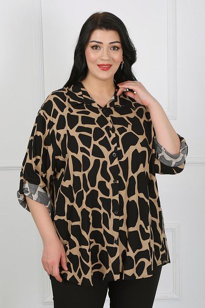 By Alba Collection Γυναικείο πουκάμισο βαμβακερό βισκόζη με μοτίβο βιζόν