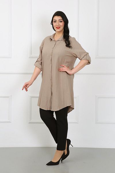 By Alba Collection سترة نسائية كبيرة الحجم من القماش الملفوف بلون الحجر