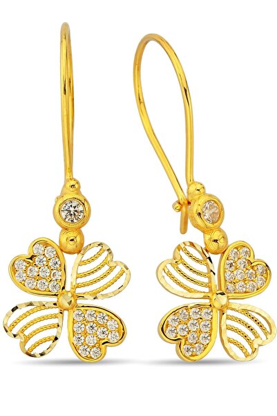 Çgk Çiğdem Gürel Kuyumculuk 14 Ayar Altın Sallantılı Yonca Küpe