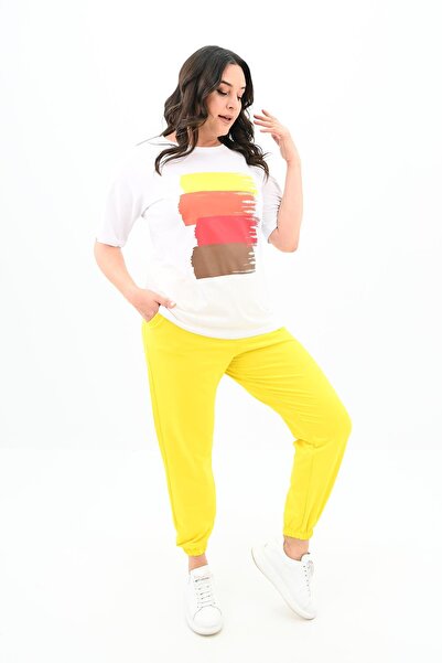 Koza Butik Дамски анцуг с голям щампа с детайли 3695-23