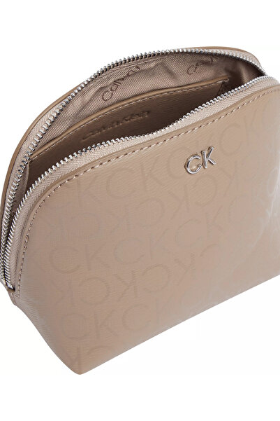 Calvin Klein Women's Metal Logo Zipper Closure Handheld Brown Bag K60K612203-0Hf