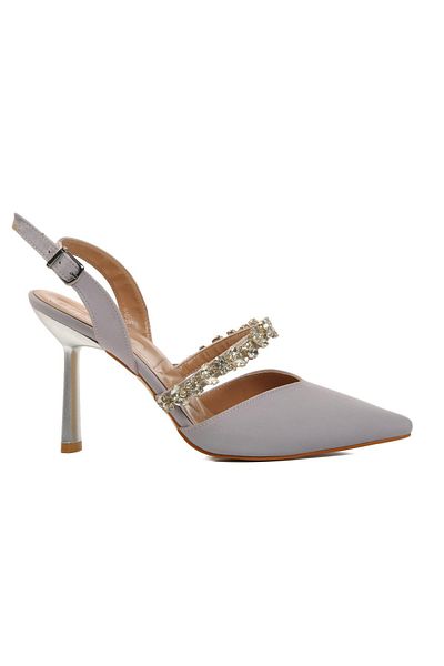AYAKMOD 544012 Argintiu Satin Stone Pantofi de seară de damă 