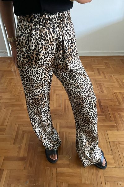 Seda Yalçın Atelier Satin Trousers - Leopard Pattern and Loose Elastic Waist