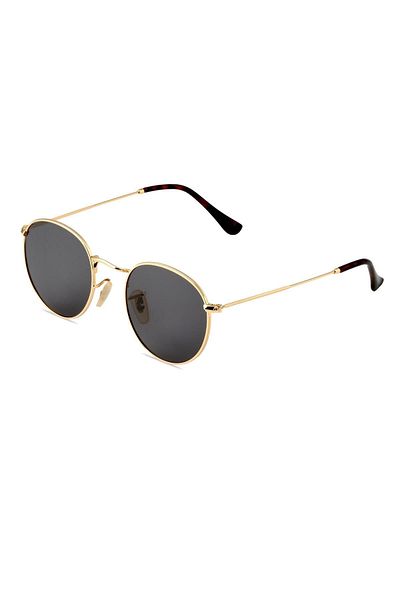 Angel Eyes Round Oval Gold Frame Leopard Detailed Black Polarized Glass Unisex Sunglasses